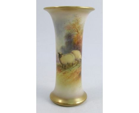 A Royal Worcester vase, decorated with Sheep in landscape by E Barker, shape number G923, dated 1932, height 6insCondition Re