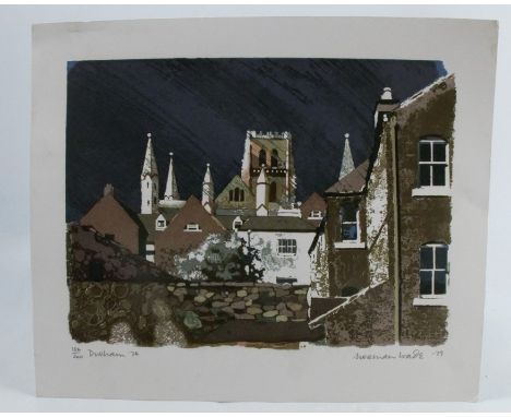 Norman Wade limited edition colour lithograph, Durham, dated 1976, 186 of 200, unframed 12.5ins x 15ins