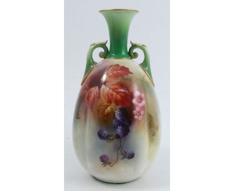 A Royal Worcester vase, the quarter lobbed body decorated with Autumnal fruits and leaves, shape number H154, dated 1909, hei