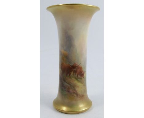 A Royal Worcester vase, decorated with Highland cattle in landscape by H Stinton, shape number G923, dated 1912, height 6insC