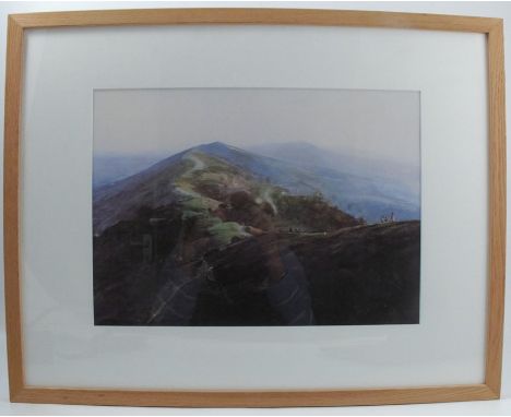 David Prentice, limited edition colour print, view across the Malvern Hills, with figures, 20/100, 12ins x 16.5ins (D)