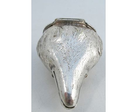 A silver plated snuff box, formed as a foxes mask, with glass eyes, makers mark of WH, weight 2ozCondition Report:  on furthe