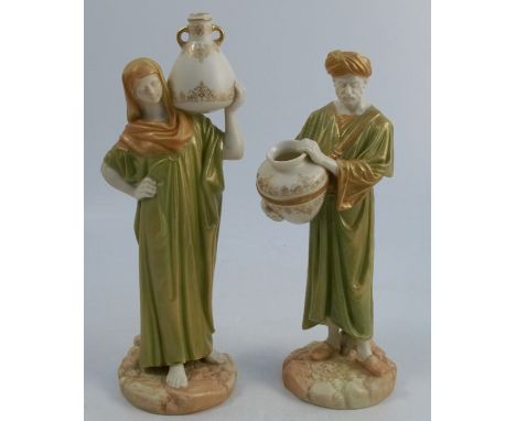 A pair of Royal Worcester shot enamel figures, of Eastern Water Carriers, model number 1250, height 9insCondition Report:  OK