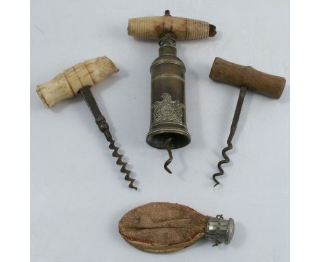 A 19th century Edward Thomason corkscrew, the bone handle with remains of a brush, the brass barrel with the royal coat of ar