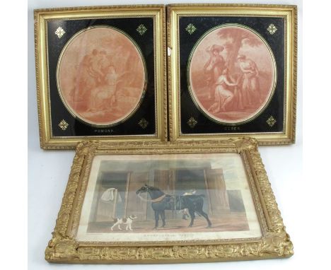 A pair of 19th century Bartolozzi engravings, Pomona and Ceres, 14.5ins x 13ins, together with a 19th century colour print, R