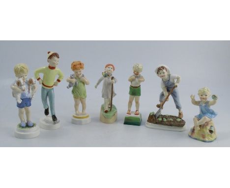 Seven Royal Worcester figures, from the Days of the Week series, all modelled by F G Doughty, Monday's Child, model number 35