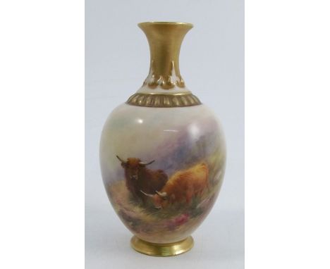 A Royal Worcester vase, decorated with Highland cattle in landscape by H Stinton, shape number H286, dated 1924, height 4.5in