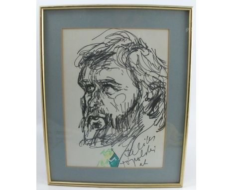 Feliks Topolski, pen drawing, portrait of a bearded man, 14.5ins x 10ins (D)