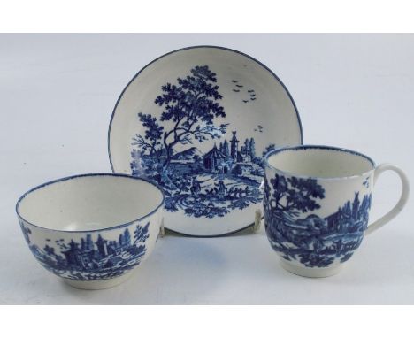 A First Period Worcester tea bowl and saucer, decorated in the Pagoda pattern, open crescent mark to underside, together with