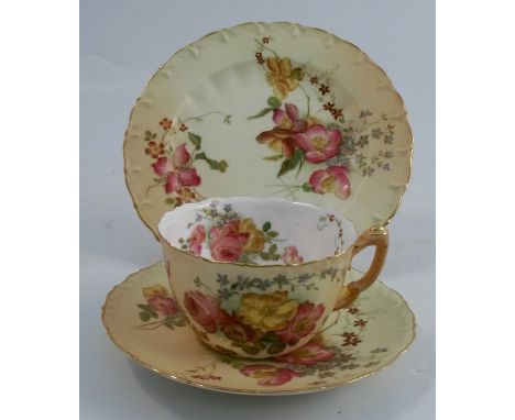 A Royal Worcester blush ivory trio, decorated with floral sprays, dated 1900Condition Report:  OK