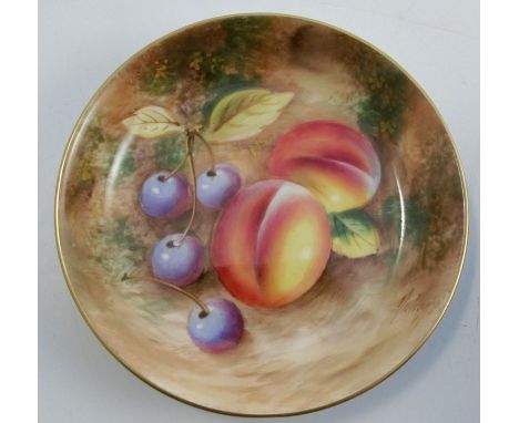 A Royal Worcester circular dish, decorated with fruit to a mossy background by Roberts, diameter 4.5insCondition Report:  OK