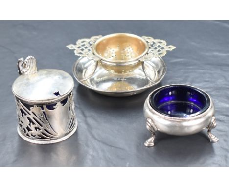 A George III silver salt having bead rim and raised on three cabriole legs, marks for London 1774, rubbed makers mark, sold a