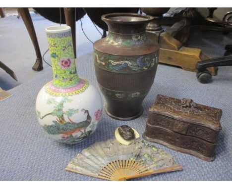 Oriental items to include a cloisonne vase, a mid 20th century Chinese vase and a Japanese bronze and ivory mask 