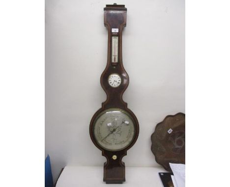 An early 19th century mahogany mercury wheel barometer, the silvered dial inscribed Marratt, London with clock and thermomete