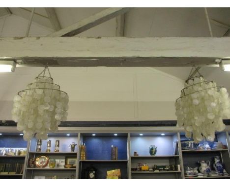 A pair of vintage shell disc ceiling lights, together with mixed ceramics to include a Royal Worcester Palissy Game and a par