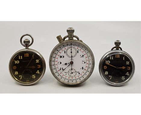 A Jaeger le Coultre WW2 military issue G.S.T.P. pocket watch, crown wind, cal.467, having Black Arabic numeral dial with Arab