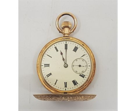 A J.W.Benson 18ct. gold and enamel half hunter pocket watch, early 20th century, crown wind, having white enamel Roman numera