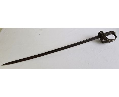 A British Royal Engineers 1857 pattern officers sword, single fullered 80.5cm blade, with wire bound shagreen grip, lacking s