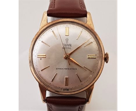 A 9ct. gold Rolex Tudor Royal gentleman's wrist watch, c.1965, manual movement, having signed silvered circular dial with gol