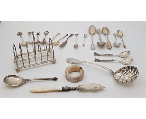 A small collection of silver table ware, to include: a six division silver toast rack, by William &amp; Hutton &amp; Sons Ltd