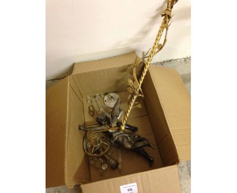 Vintage ceiling light fitting with cherub & crystal drops - needs restoration.