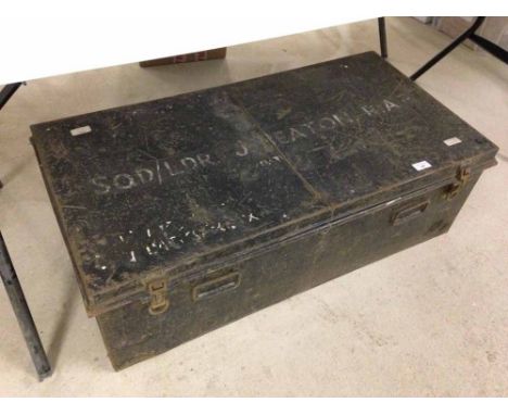 A tin military trunk - name on lid Sqd Ldr J.Beaton RAF