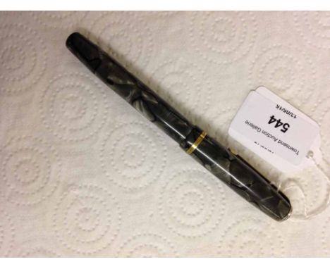 A Burnham 'B48' fiountain pen c1953. Light/dark grey marble with black veins. Burnham logo on clip, clear barrel imprint. Tri