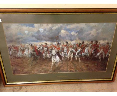 A F&G military print 'scotland for ever' the scots grey cavalry charge at waterloo 58x90 cm
