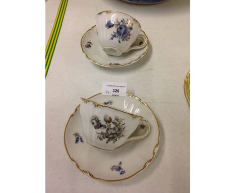 2 handpainted Nymphenburg demi-tasse cups & saucers.