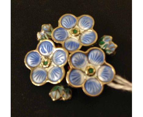 David Andersen, Norway, Sterling silver & enamel brooch, Forget-me-not flower design.