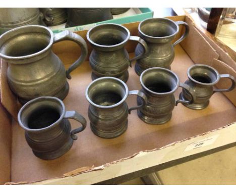 7 vintage pewter measures- sizes 1/4 gill upto pint