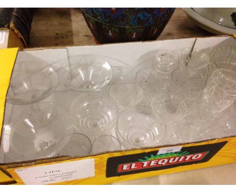 A collection of cut crystal and vintage etched glassware to include Martini glasses.