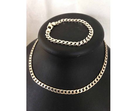 18" hallmark silver flat curb link chain necklace together with an 8" 925 flat curb link bracelet.  Approx weight total 47.5g