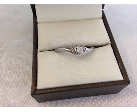 Silver ladies ring set with 5 diamonds, size approx R