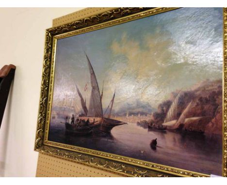 A gilt framed print by John Wilson Carmichael of a 19th century Mediteranean harbour scene, possibly the Bay of Naples. 62 x 