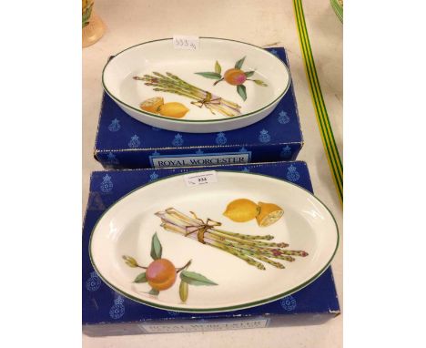 2 royal worcester evesham vale oval sole dishes, boxed. 26cm long