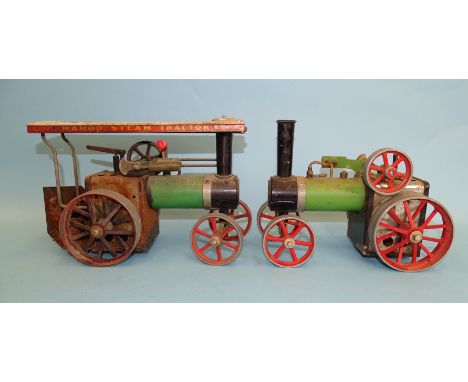 A Mamod TE1A steam traction engine with burner and another, (no canopy or burner), both play-worn, (2). 