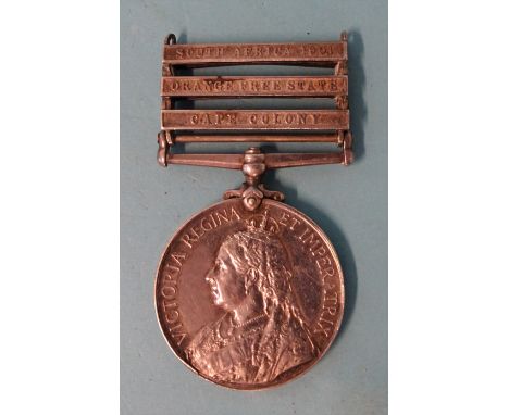 A Queens South Africa 1899-1902 medal with three clasps: South Africa 1901, Orange Free State and Cape Colony, awarded to 105