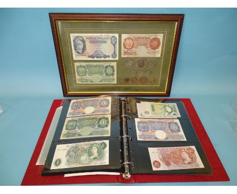 A collection of six Bank of England one-pound notes:&nbsp;Series 'A' Britannia issue (blue) Peppiatt (x2), A98E 906099 &amp; 