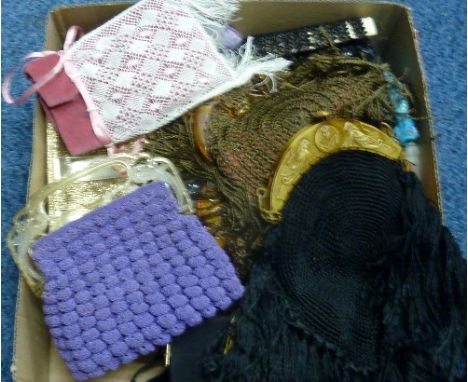 A LARGE BOX OF VINTAGE HANDBAGS