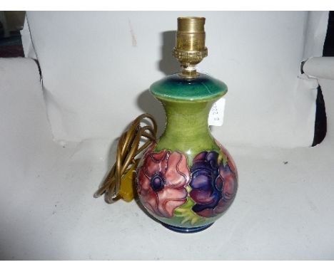 A MOORCROFT POTTERY LAMP BASE, Anemone pattern, impressed marks to base, height approximately 22cm (to top of fitting)