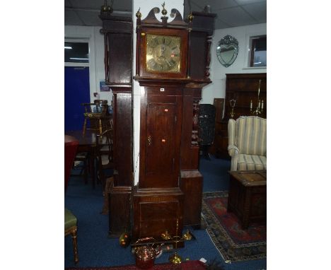 GEORGIAN GRANDFATHER CLOCK, with 8 day movement and square brass face, pendulum, two weights, two keys, (sd) together with a 