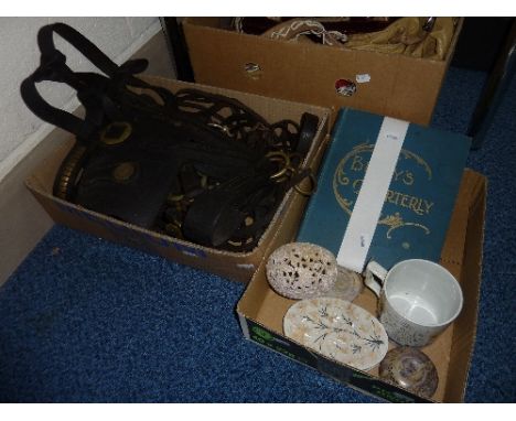 VARIOUS HORSE TACK, a book 'Bibby's Quartley', ceramic mug, etc