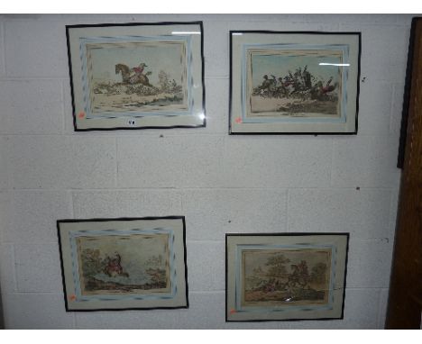 A SET OF FOUR HUMOROUS HUNTING SCENE PICTURES (4) 