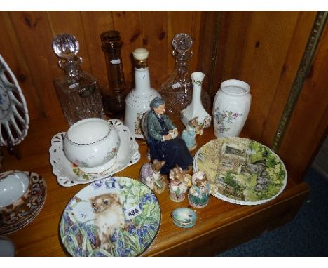 VARIOUS CERAMICS AND GLASS, to include Royal Doulton figure The Cup of Tea (sd), four Royal Albert Beatrix Potter figures, St
