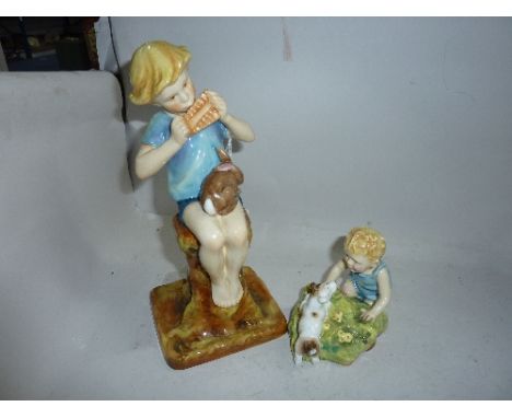 TWO ROYAL WORCESTER FIGURES, Peter Pan No 3011 and Two Babies (sd) (2) 