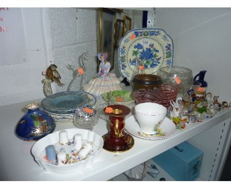 VARIOUS CERAMICS AND GLASS, to include Fieldings Devon Lustrine, Carltonware, Shelley, lampwork, animals etc 