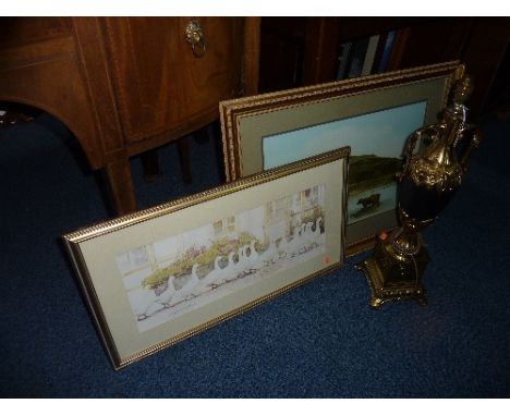 A TABLE LAMP, and two pictures (3)