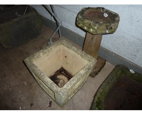 A SMALL BIRD BATH, and a square garden planter (2)