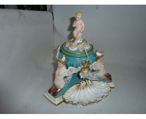 ROYAL WORCESTER INKWELL/COVER (restored) 